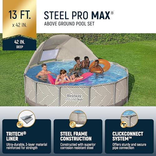 Bestway Power Steel 14’ x 42” Round Above Ground Outdoor Backyard Swimming Pool Set with 1,000 GPH Filter Pump, Ladder, and Pool Cover