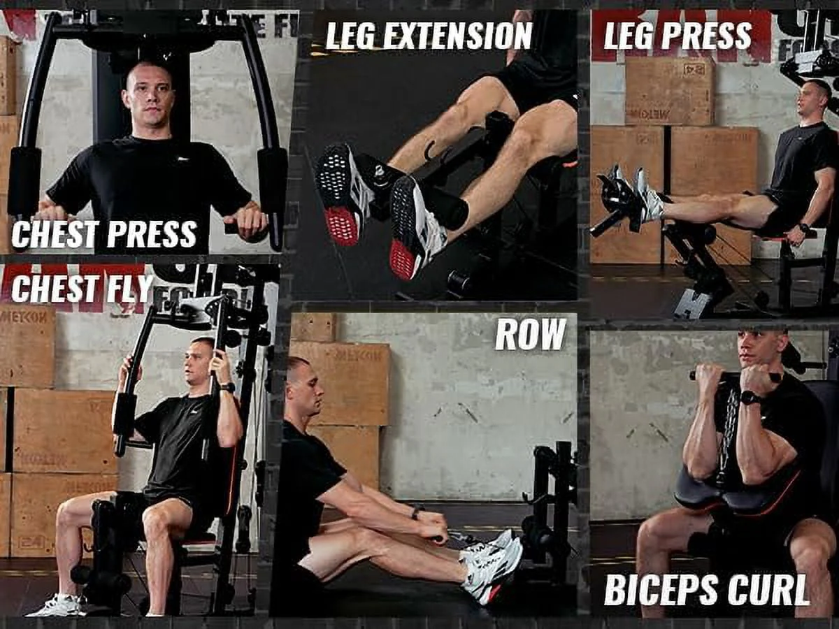 Syedee Home Gym Station, Workout Station with 150LBS Weight Stack, Home Gym Equipment for All Body Training.
