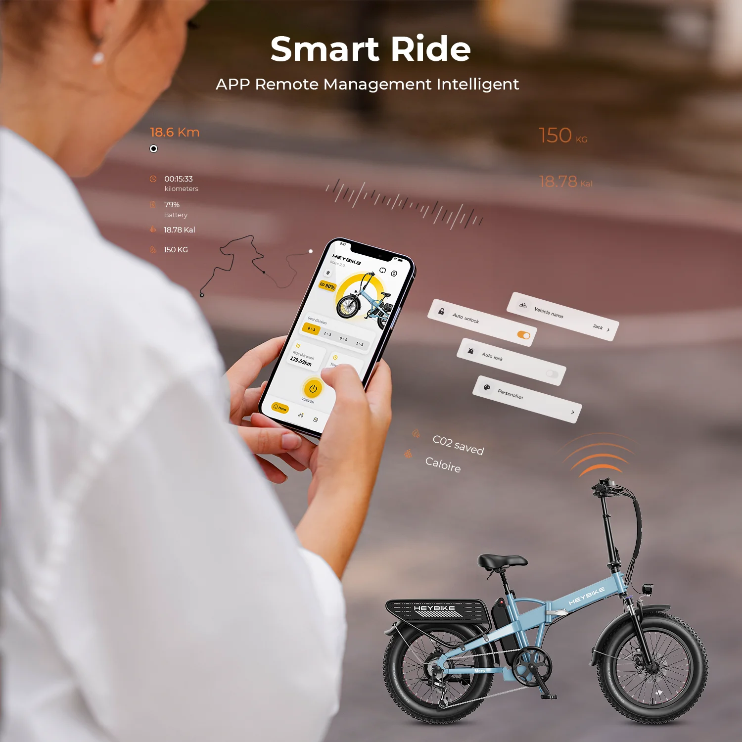Heybike Mars 2.0 Electric Bike Foldable 20" x 4.0 Fat Tire Electric Bicycle with 48V 12.5AH Removable Battery, Folding Ebike with APP Control, Full Suspension - Curated Treasures Market