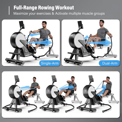 pooboo Rowing Machines for Home, Dual Wind & Magnetic Resistance, Foldable Row Machine 400 LB Weight Capacity, 14 Levels Resistance Quiet Rowers for at Home Exercise, App Supported
