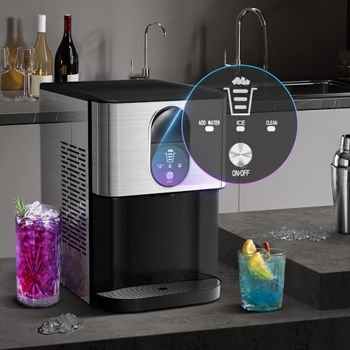 Kismile Countertop Nugget Ice Maker, 20DN 50LBS/Day Output, Self-Cleaning, Soft Chewable Pebble/Pellet Ice with One-Click Operation for Home