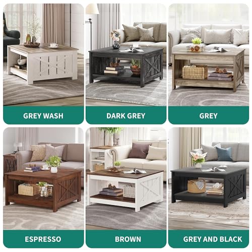 YITAHOME Coffee Table Farmhouse Coffee Table with Storage Rustic Wood Cocktail Table,Square Coffee Table for Living Meeting Room with Half Open Storage Compartment,Brown