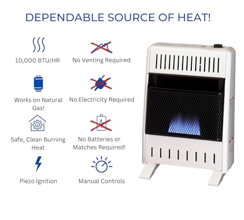 ProCom Heating Liquid Propane Ventless Blue Flame Heater With Base Feet - 30,000 BTU, Manual Control - Model# ML300HBA-B