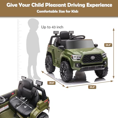 12V Kids Ride on Truck, Licensed Toyota Tacoma Battery Powered Motorized Electric Vehicle Car for Kids, with Remote Control, 3 Speeds, MP3, Horn, LED Lights, Suspension System, Black