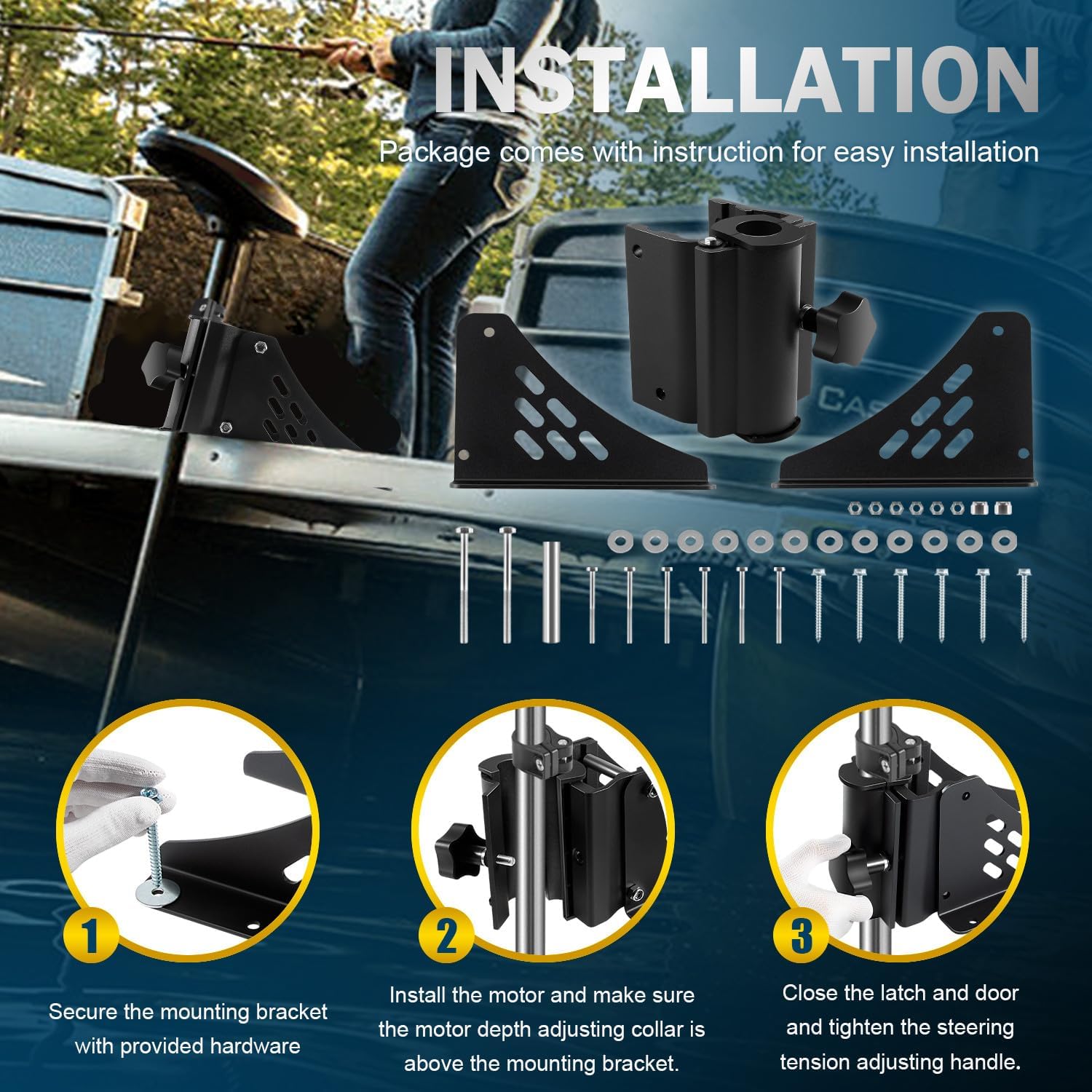 Universal Trolling Motor Deck Mount Replacement for Newport Vessels Pontoon Motor Bracket for Shafts Between 1.15" - 1.25" in Diameter