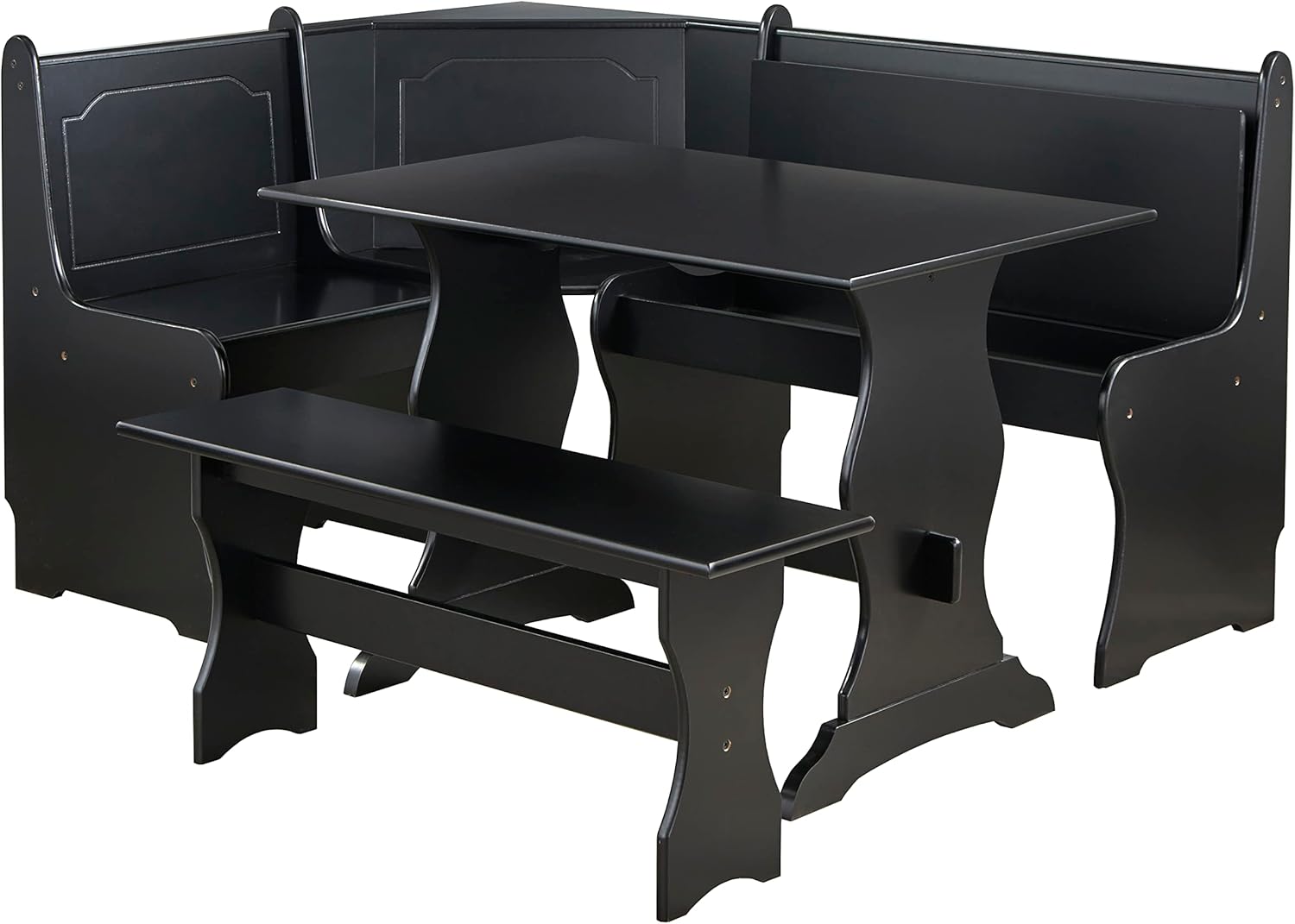 Traditional Style 3-Piece Nook Corner Dining Set with Hidden Storage Under The Seats, for Small Spaces, Includes 1 Table and Benches, Black