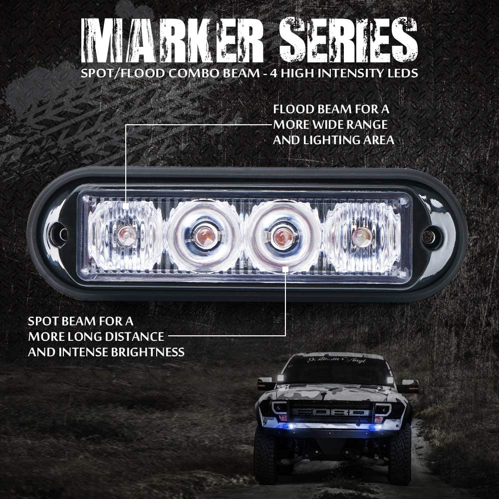 Xprite Amber Yellow & Green 4 LED 4 Watt Emergency Vehicle Waterproof Surface Mount Deck Dash Grille Strobe Light Warning Police Light Head with Clear Lens - 8 Pack Pack of 2