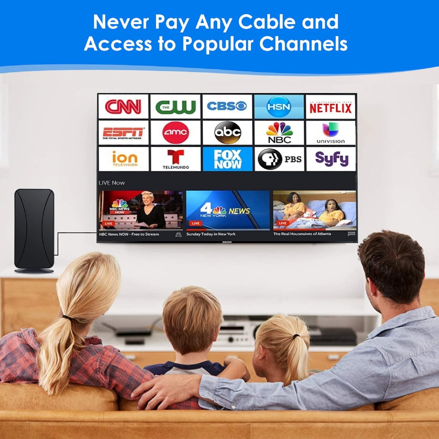 TV Antenna, HDTV Antenna UP 350Miles Range-Indoor/Outdoor Antenna Support 4K 8K 1080P All TV's Global Reception, Digital Antenna with Hi-Power Amplifier Signal Booster -17ft Coax HDTV Cable/AC Adapter
