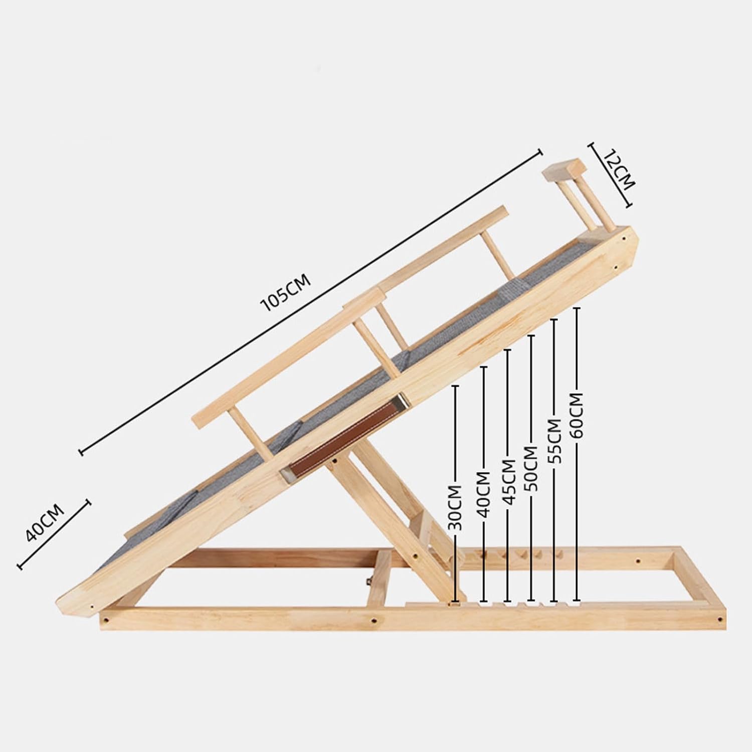 Adjustable Pet Ramp for All Dogs and Cats, Portable Wooden Pet Ramp, Non Slip Folding Dog Ramps with Side Rails for Bed, Couch, Car, SUV