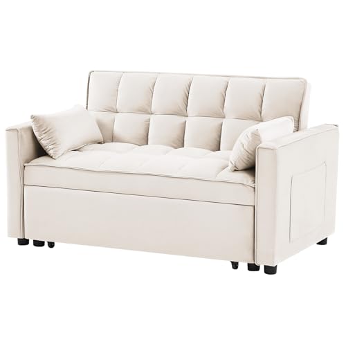 OUMAX Sleeper Sofa Bed,3 in 1 Convertible Futon Sofa Couch Pull out Bed,Love Seat Lounge Sofa with Reclining Backrest,Furniture Sleeper Chair for Living Room (Grey)