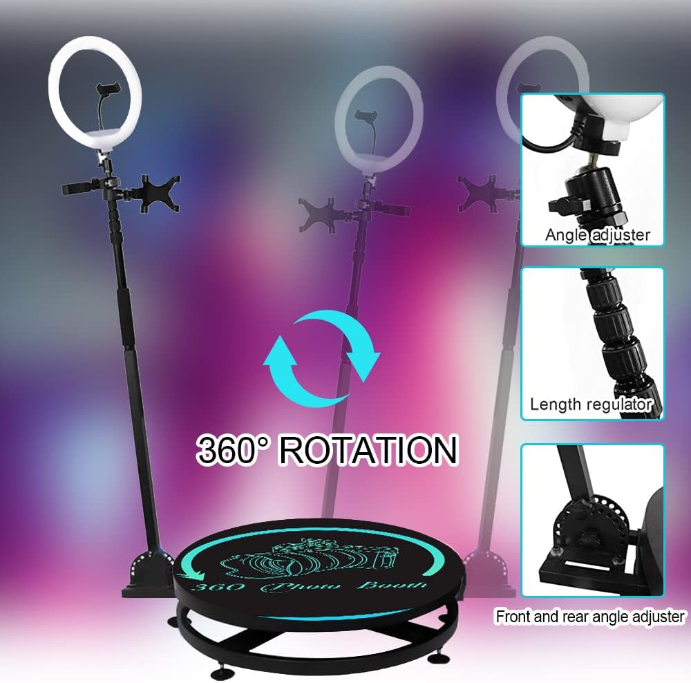 XMASGIC 360 Photo Booth Machine for Parties, 360 Photo/Camera Booth for People to Stand on, Automatic Slow Motion Rotating with Ring Light -- Freely Customize Logo 27''/68cm