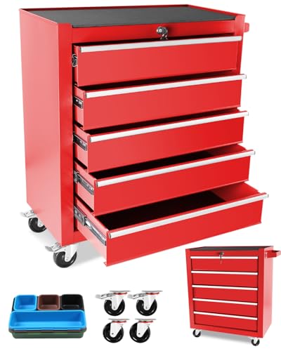 Heavy-Duty 7-Drawer Rolling Tool Chest with Wheels, Steel Tool Storage Cabinet with Lock & Liner for Workshop for Workshop/Garage - Includes 7 Organizer Boxes, Black