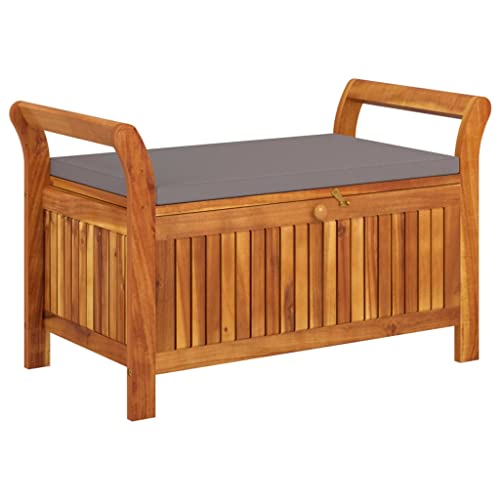 Patio Storage Bench with Cushion 35.8" Solid Wood Acacia,Acacia Wood Outdoor Garden Storage Bench with Seat Cushion for Comfortable Seating Outdoor Furniture, Storage Benches