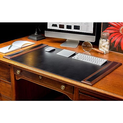 Dacasso Walnut & Black Leather Desk Set - 10 Piece Desk Organization Essentials with Desk Pad - Luxury Executive Desk Decor & Office Organization
