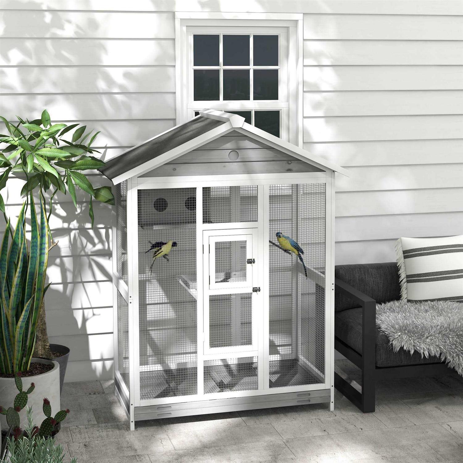 PawHut 64.5 Wooden Bird Cage Aviary, Flight Cage with 4 Perches, Nest and Slide-Out Tray for Indoor/Outdoor - Pet Supplies online store