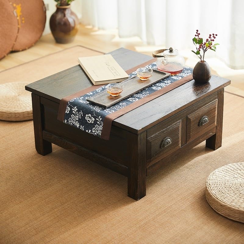 Sofa Table Old Chinese Style Dining Table Wooden Storage Cabinet with Wooden Lace Paulownia Furniture Traditional Family Dining Table Tea Table Tea Table (Size : Rectangle)