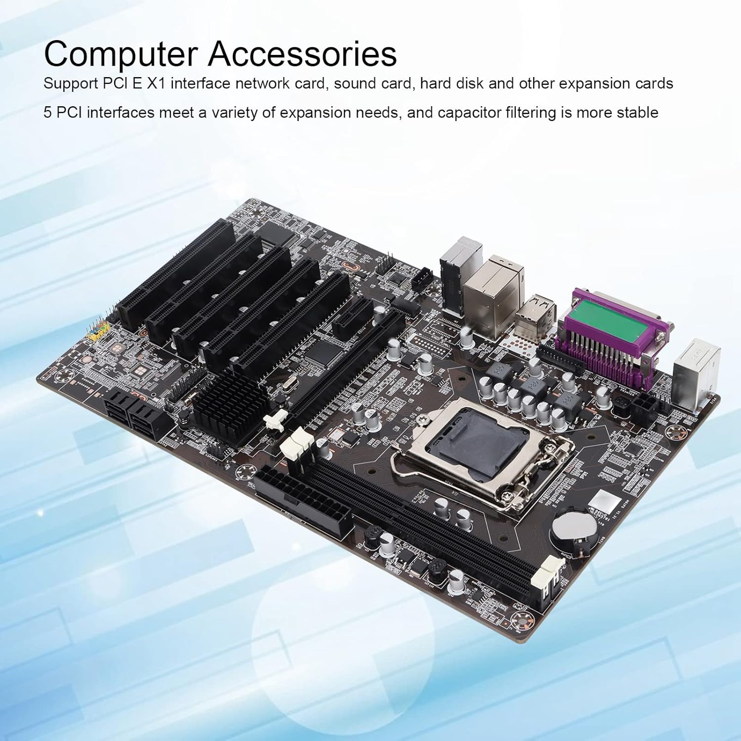 LGA 1155 Motherboard, Gaming Motherboard H61 with HDMI SATA2.0 USB2.0, 5 PCI Interfaces, PCIE 1X, Support VGA, LPT Port for Computer