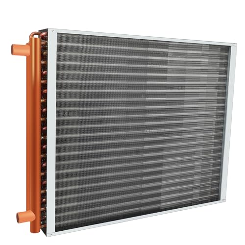 24x24 Heat Exchanger Water To Air, Forced Air Heating with 1" Copper Ports Hot Water Coil for Outdoor Wood Furnaces, Residential Heating