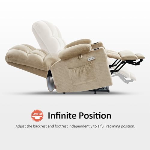 MCombo Large Dual Motor Power Lift Recliner Chair for Elderly, Massage and Heat, Lay Flat, Zero Gravity, Home Button, USB Port, Fabric 7680 (Large, Beige)