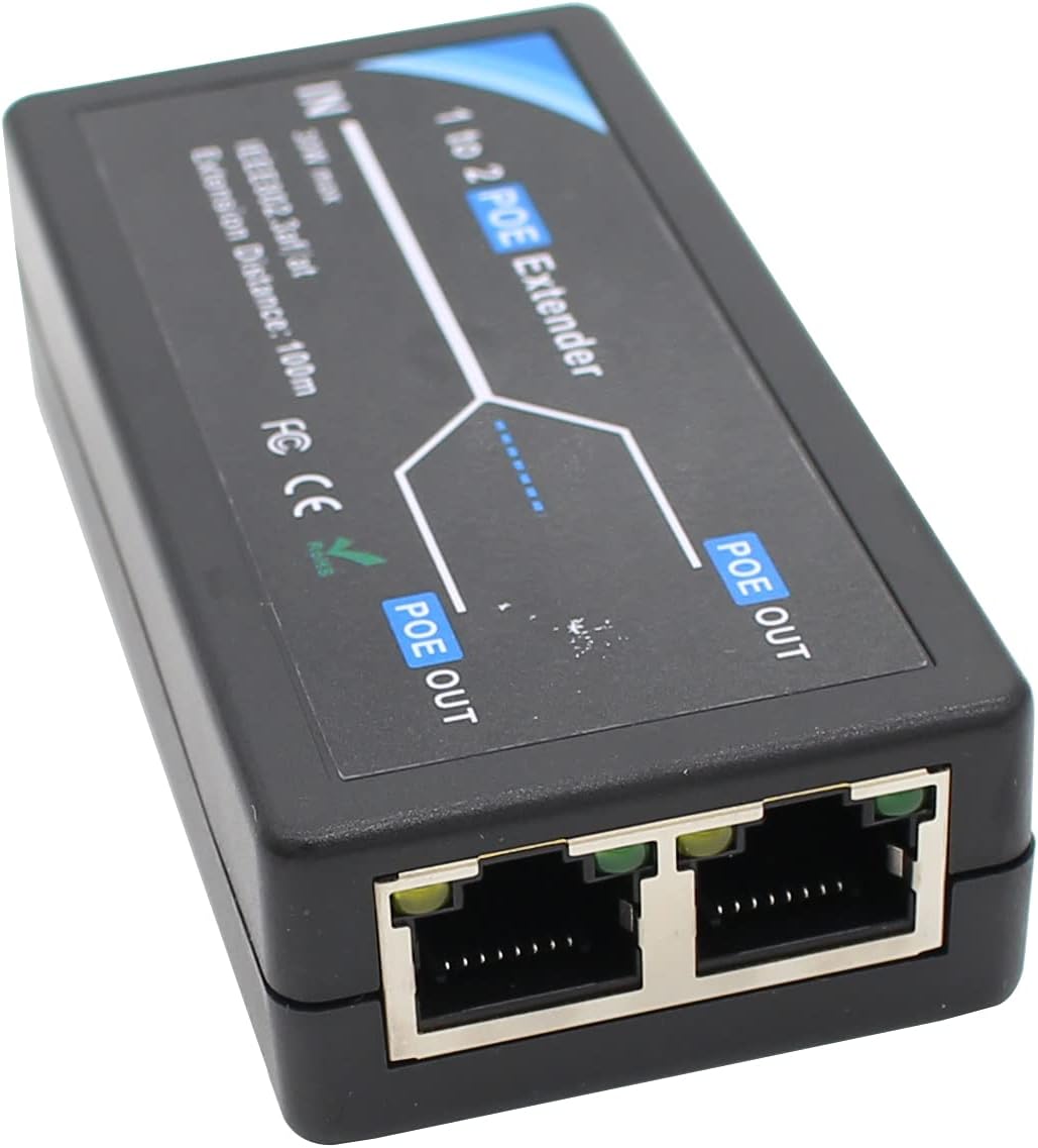 POE Extender 2 Port PoE-Powered PoE-sourcing ethernet Switch Repeater 100m 1 in 2 Out Comply IEEE 802.3af/at Standard 10,100Mbps for Security Camera Over Cat5/Cat6 or UTP Cables