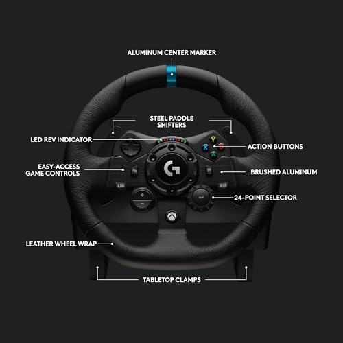 Logitech G923 Racing Wheel and Pedals, TRUEFORCE up to 1000 Hz Force Feedback, Gaming Steering Wheel PS5, PS4, PC, Mac, Genuine Leather- Black