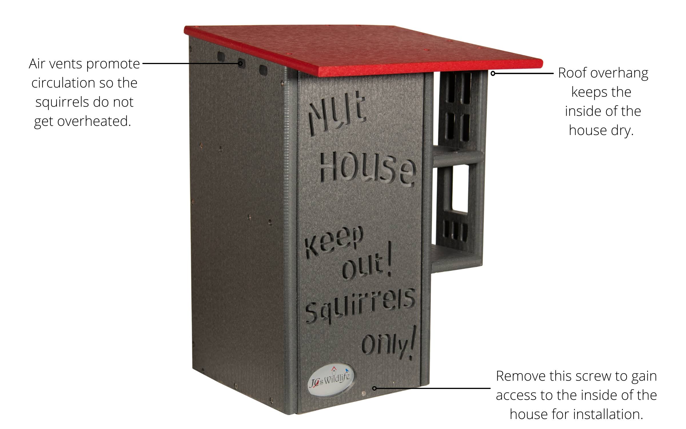JCS wildlife Ultimate Squirrel House Nesting Box Gray/Cardinal Red