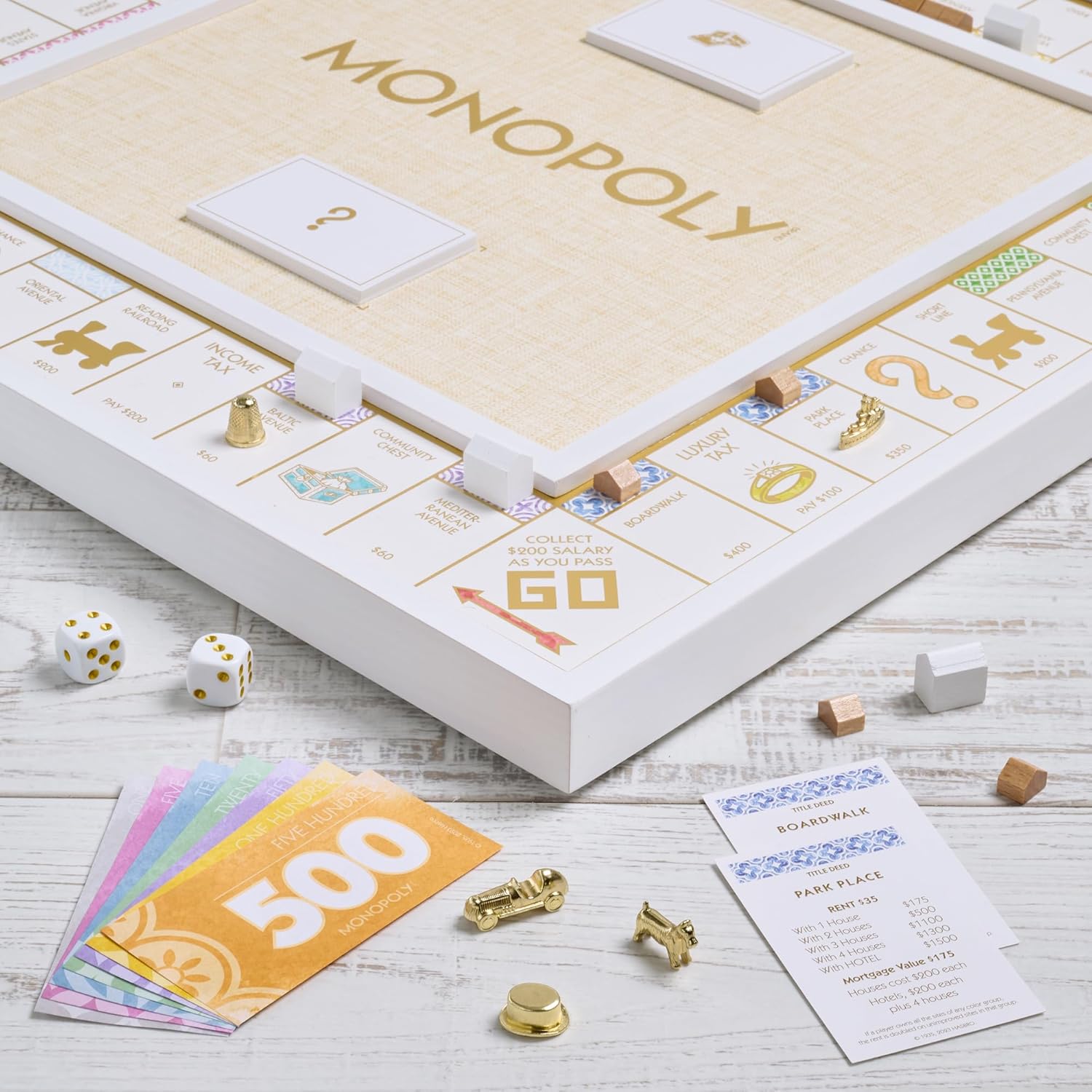 WS Game Company Monopoly Bianco Edition with Foil-Stamped Wood Game Board and Premium Components