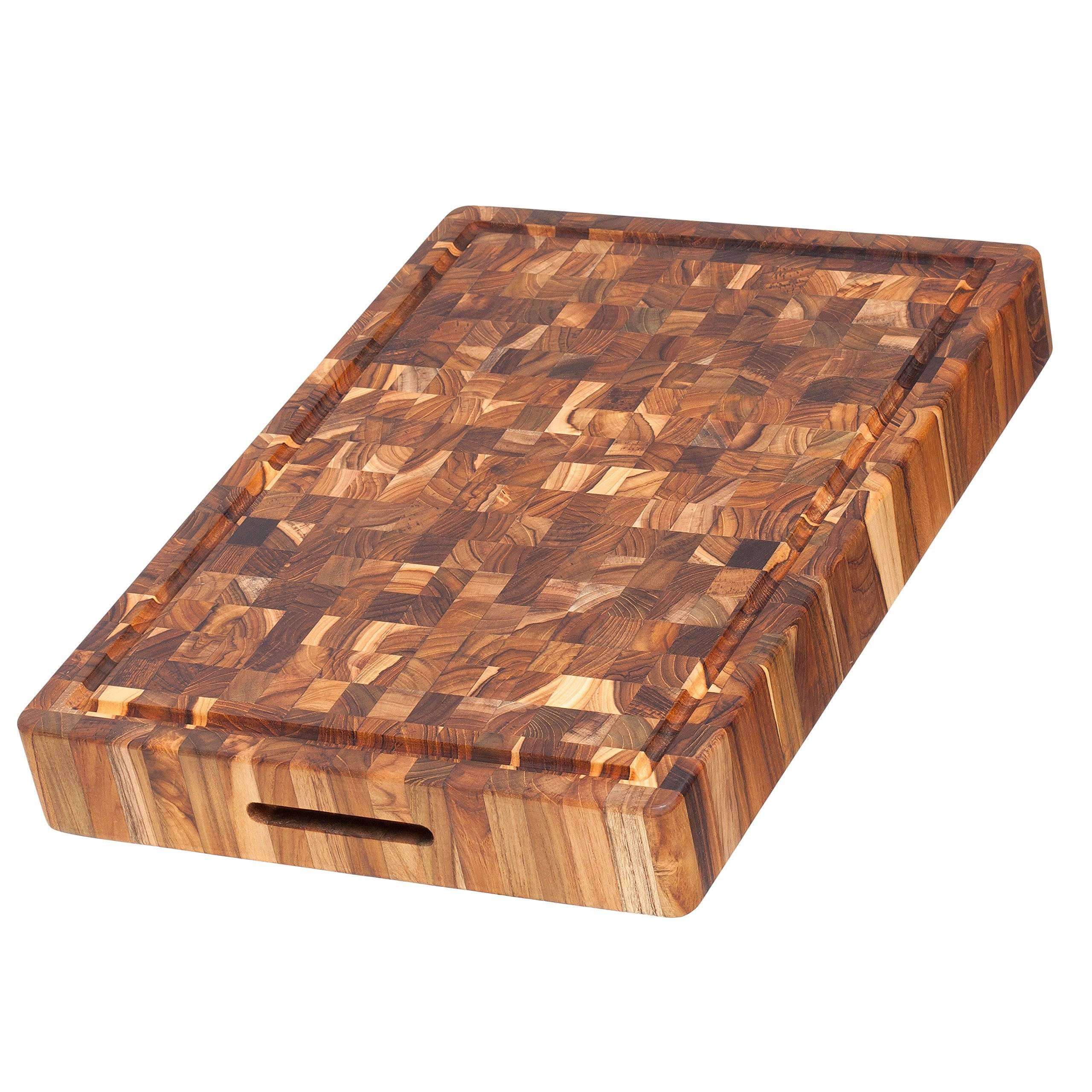 Proteak End Grain Butcher Block Cutting Board Hand Grip Juice Canal 20x22 x 14x22
