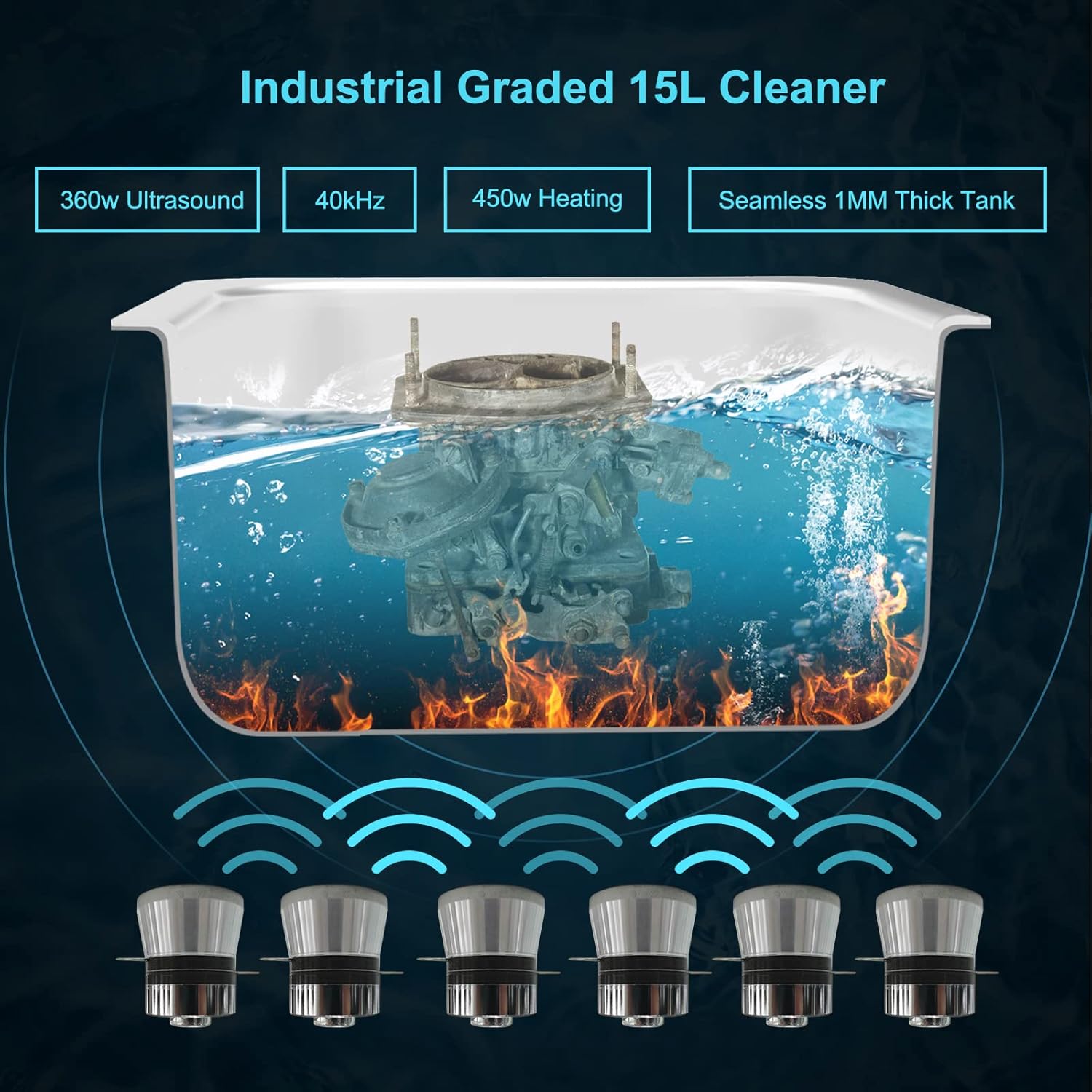 Ultrasonic Cleaner 15L Ultrasonic Cleaners with Heater 360w 40kHz High-Frequency Deep Cleaning Machine for Cleaning, Jewelry, Coins, Metal Small Parts, Circuit Board, Lab Tools, etc