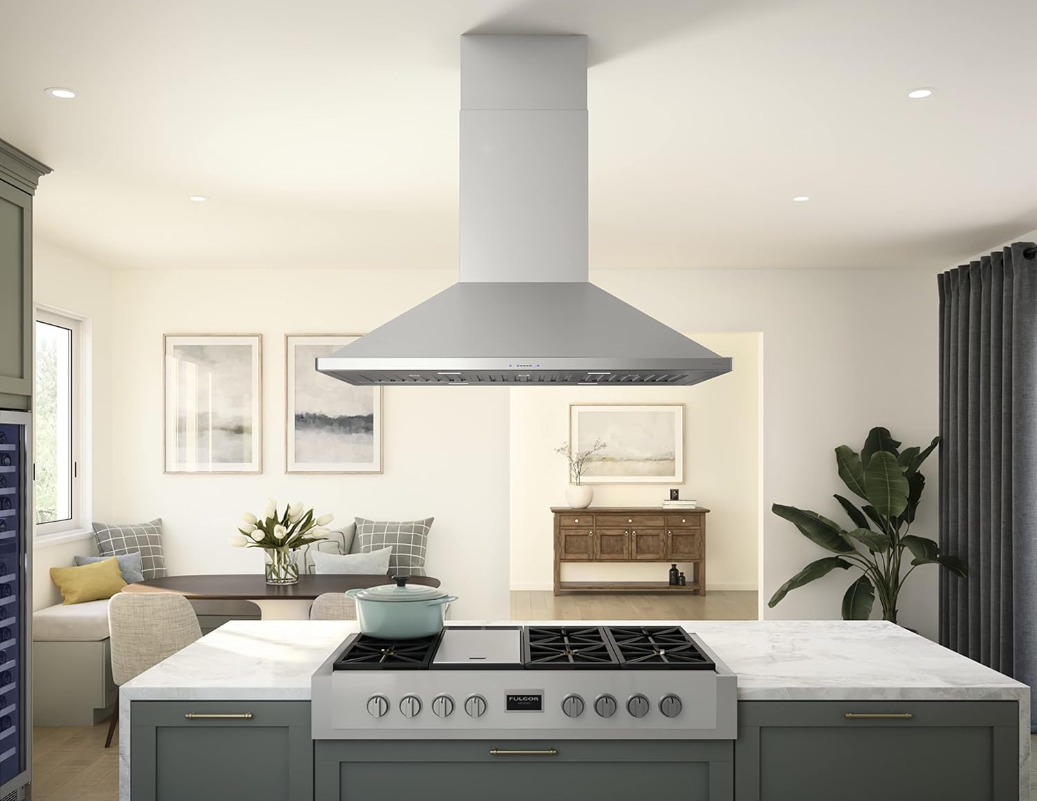 Zephyr ZSL-E42C Sienna Pro Island 390-1200 CFM 42 Inch Wide Island Range Hood with Airflow Control Technology and ICON Touch Controls - Stainless Steel