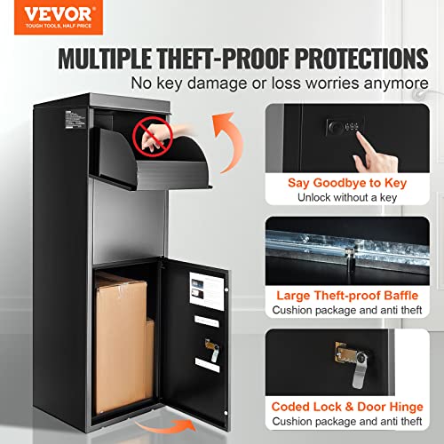 VEVOR Package Delivery Boxes for Outside 16.2"x15.8"x44", Galvanized Steel Package Delivery Box with Coded Lock, Removable Anti-theft Baffle, IPX3 Waterproof Parcel Drop Box for Outside, Porch