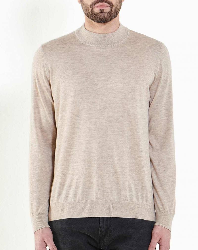 Extra-Fine Men's Silk Cashmere Mock Turtleneck - Made in Italy - Beige (0608) - M