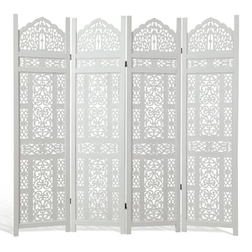 5.75Ft Room Divider Wood Carved Wall Divider Indoor Folding Portable Partition Screen for Home Office Garden Terrace - 4 Panel (Antique Brown)