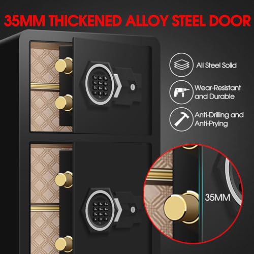 7.2Cu ft Extra Large Home Safes Water and Fireproof with Two Departments, Large Fireproof Safe for Home Use With Hidden Compartment, Separate Lock Box and Led Light (Large Safe)