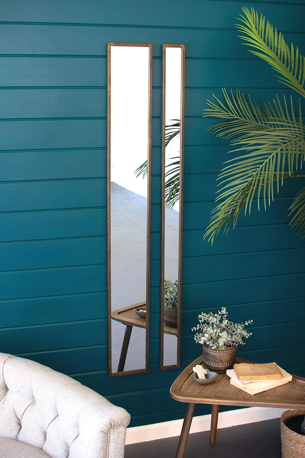 MY SWANKY HOME Rustic 60 in Tall Thin Decorative Metal Frame Accent Wall Mirror 4in Slim Narrow