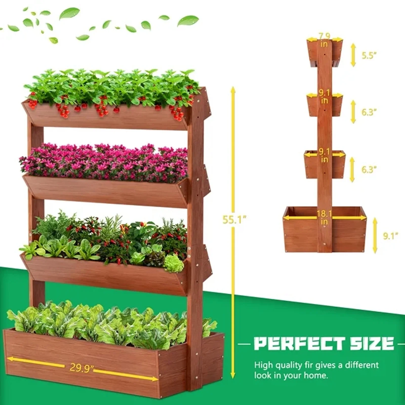 NAIZEA 4 Tier Vertical Wooden Garden Bed, Freestanding Outdoor Planter Box, Plant Planter, Herb Vegetable Flower Planting Box Shelf for Indoor Patio Balcony