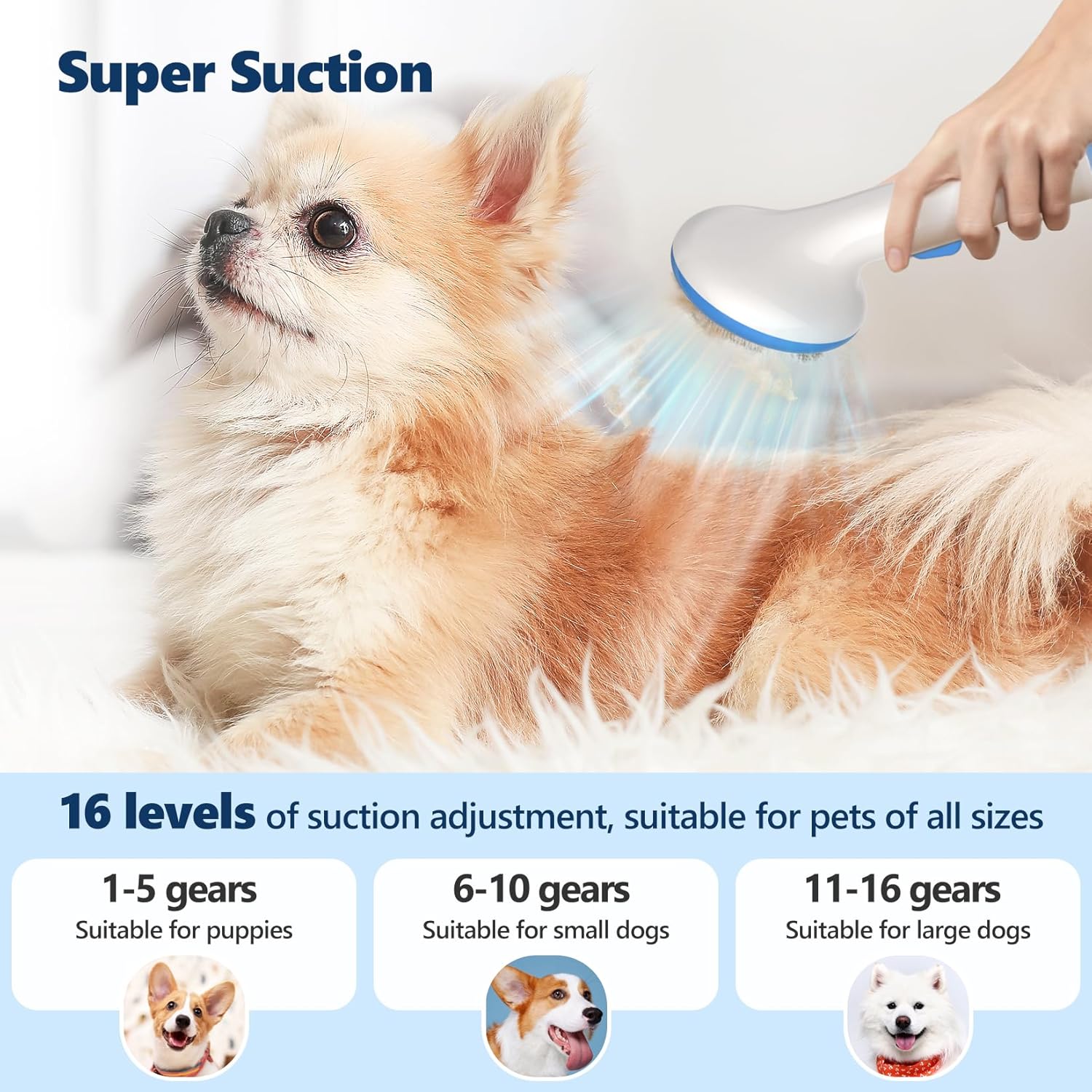 Pet Grooming Vacuum Kit, Dog Clippers for Grooming,Cat Hair Brush Shedding Trimmer Supplies Tool,15Kpa Super Suction Power