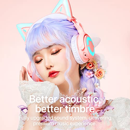 YOWU Cat Ear Headphones 4GS -Wireless Bluetooth Noise Cancelling Headphones, RGB Gaming Headset with Mic & 2.4G USB/Type C Dongle for PC/PS4/PS5/XBOX/Switch