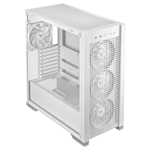 ASUS TUF Gaming GT302 ARGB ATX Mid-Tower PC Case – Four 140 x 28 mm ARGB Fans for High Airflow, Interchangeable Tempered Glass or Mesh Side Panels, Supports BTF Hidden-Connector Motherboards | White