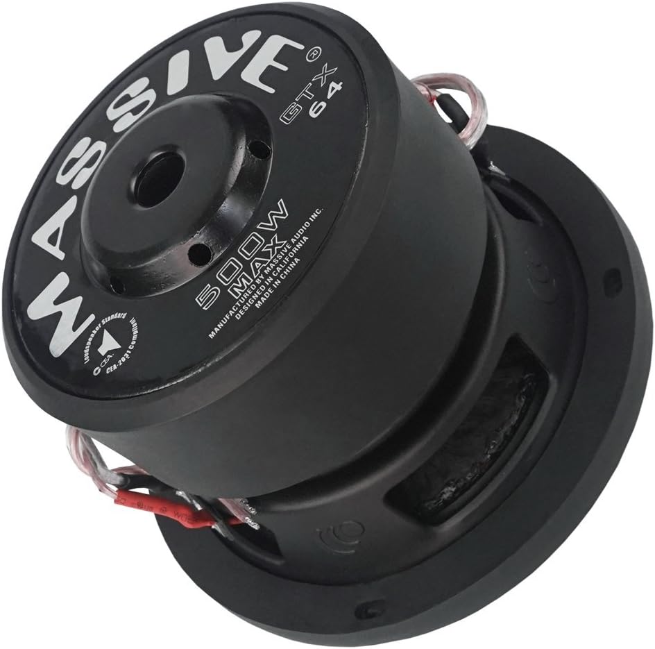 Massive Audio GTX64 – 6.5 Inch Car Audio Subwoofer, High Performance Subwoofer for Cars, Trucks, Jeeps - 6.5" Subwoofer 250 Watt RMS, 500w MAX Dual 4 Ohm, 1.5 Inch Voice Coil. Sold Individually