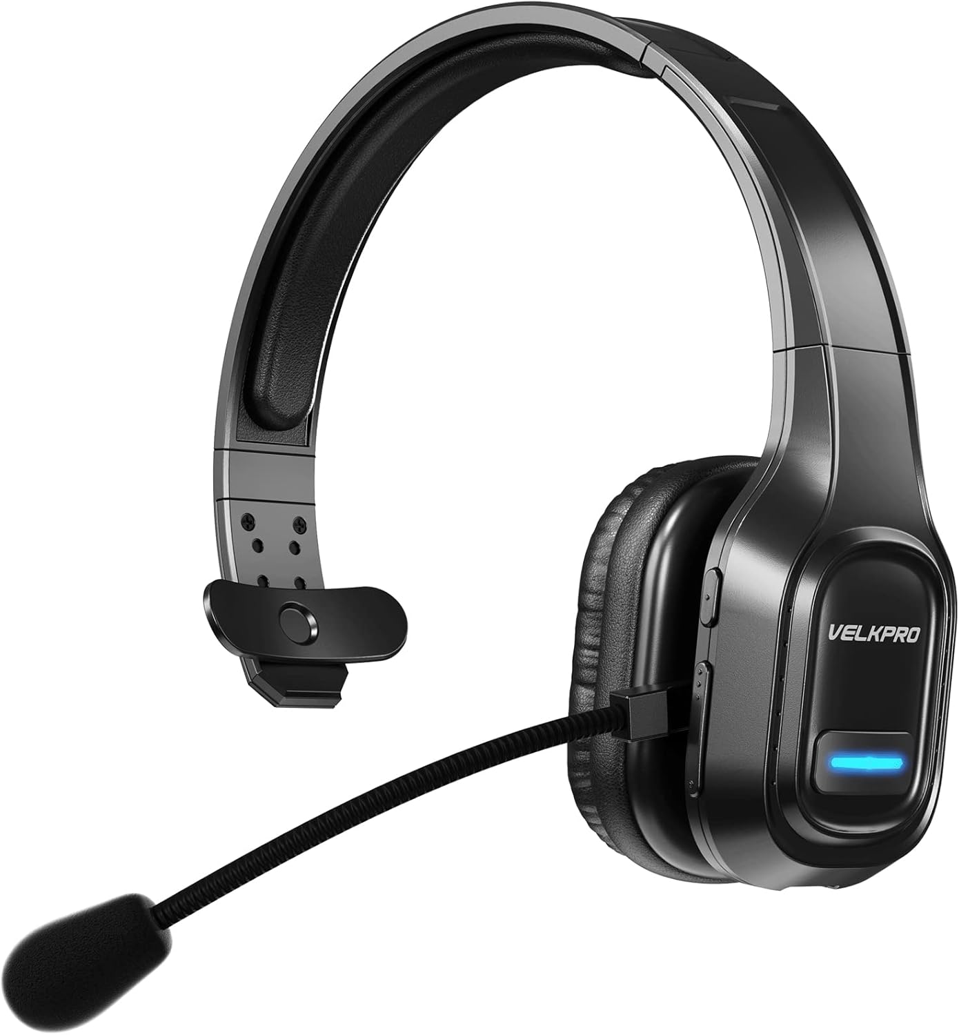 VELKPRO Wireless Headset with Microphone - Comfortable Single-Ear Headphone with Adjustable Headband, Noise Isolation Mic - Communication Accessories for Truck Drivers, Home Office, Call Center Work