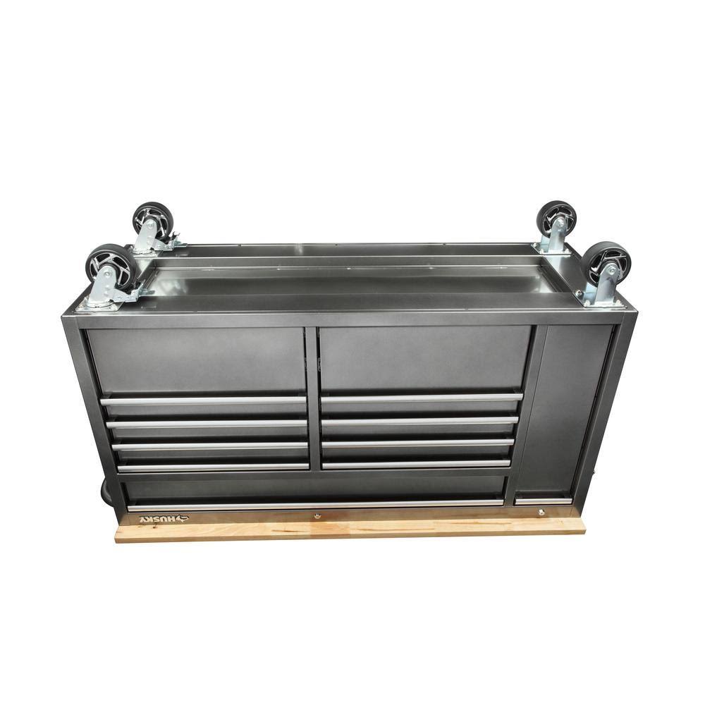 Husky 61 in. W 10-Drawer, Deep Tool Chest Mobile Workbench in Metallic Silver Wi