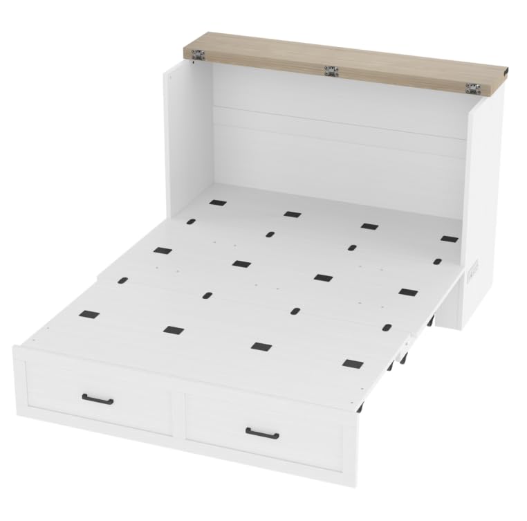 Bellemave Queen Murphy Bed, Cabinet Bed with Charging Station and Storage, Farmhouse Murphy Cabinet with Foldable Panel, Noisy Free, for Guest Bedroom, Living Room, Office, Rustic Gray