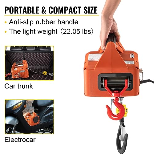 3-in-1 Electric Hoist Winch, 880LBS Portable Electric Winch, 1500W 110V Power Winch Crane, 62ft Lifting Height, w/Wire and Wireless Remote Control for Lifting Small Engines, Bicycles, Groceries
