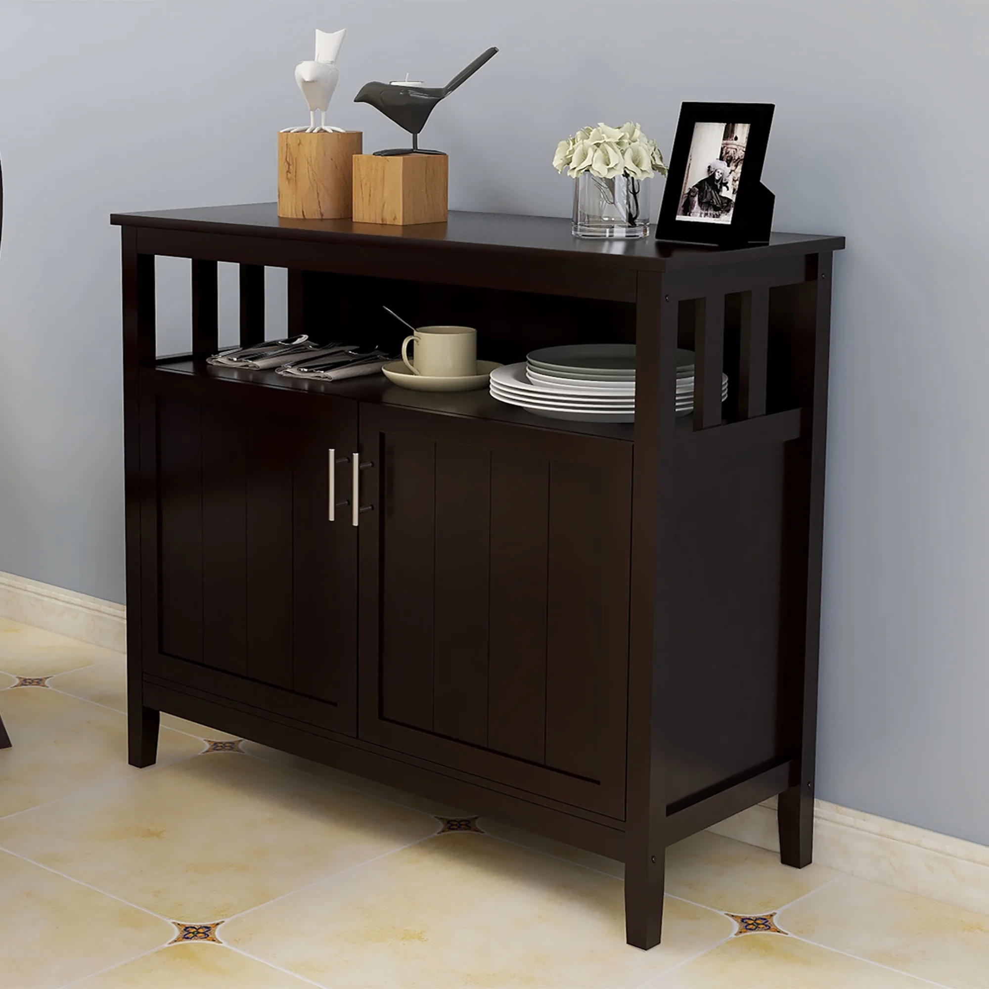 Anself Kitchen Storage Sideboard And Buffet Server Cabinet-Brown Color