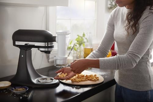 KitchenAid KSMPEXTA Gourmet Pasta Press Attachment with 6 Interchangeable Pasta Plates, White & Artisan Series 5 Quart Tilt Head Stand Mixer with Pouring Shield KSM150PS, Majestic Yellow