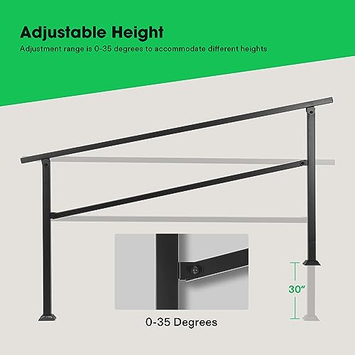 VIVOSUN Outdoor Handrail, 6 Step Stair Handrail, 83" x 36" Fits 1 to 6 Steps, Wrought Mattle Iron Handrail for Concrete Steps, Porch Steps, One-step Assembly, Black