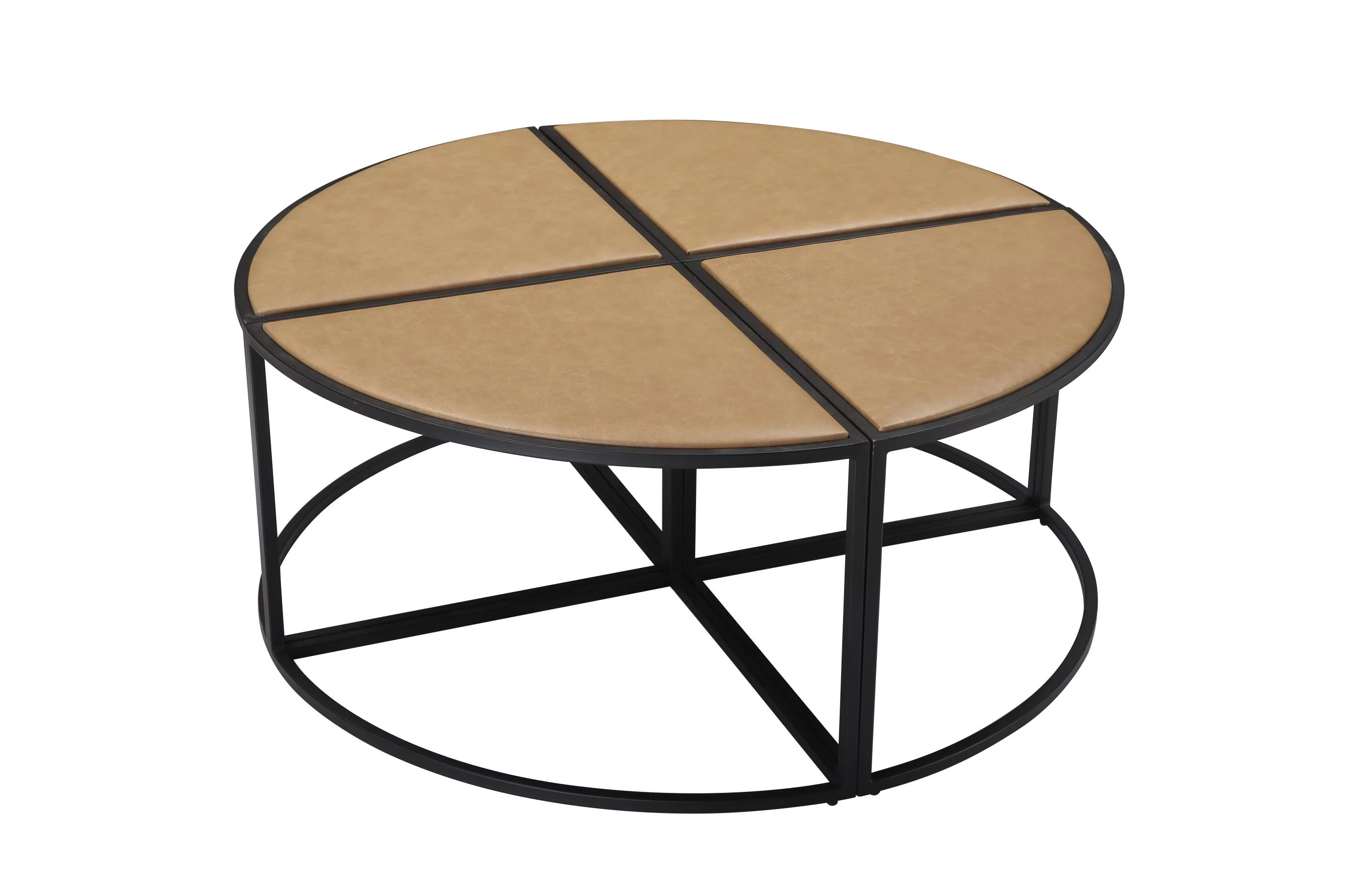 Boraam Olivia Black Finish Round Coffee Table with 4 Nesting Stools