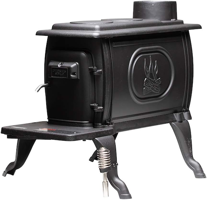 US Stove Company Rustic 900 Square Foot Clean Cast Iron Log Burning Wood Stove Reaching Up T0 54,000 BTUswith Cool Touch Safety Handle