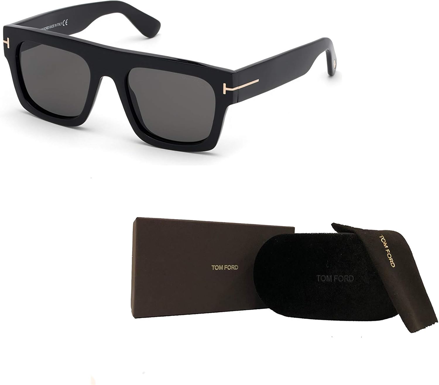 Tom Ford FT0711 Fausto 01A 53MM Shiny Black/Smoke Geometric Sunglasses for Men + BUNDLE with Designer iWear Eyewear Kit